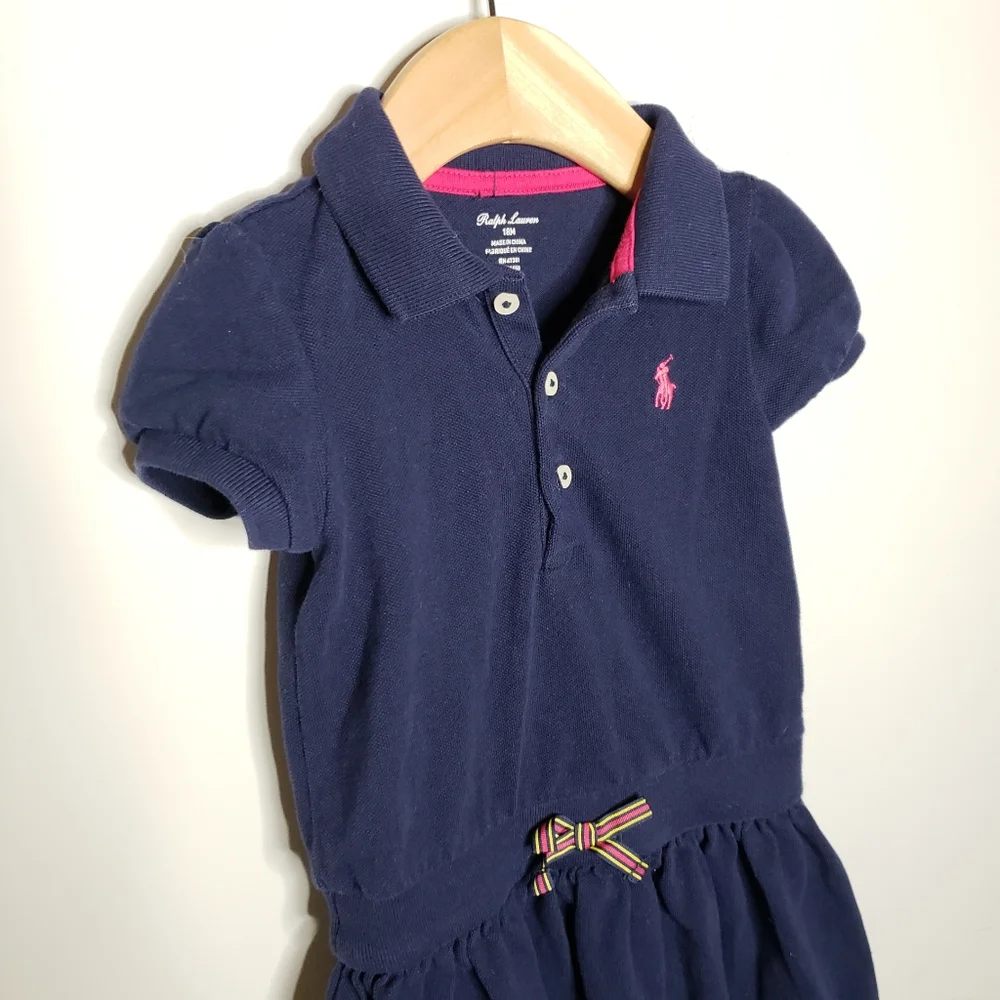 Ralph Lauren 18 Months Navy Blue Short Sleeve Preppy Polo Flutter Skirt Dress